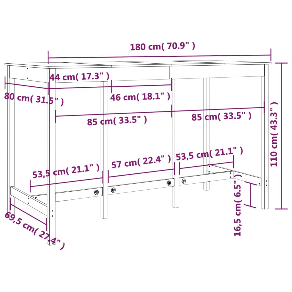 vidaXL Τραπέζι Μπαρ 180 x 80 x 110 εκ. από Μασίφ Ξύλο Πεύκου