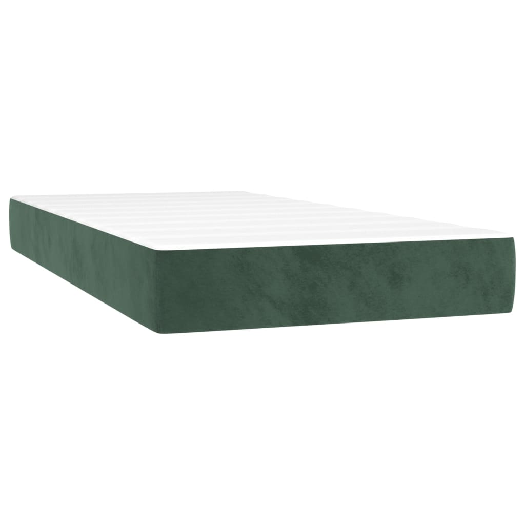 vidaXL Κρεβάτι Boxspring με Στρώμα & LED Σκ. Πράσινο 100x200εκ Βελούδο