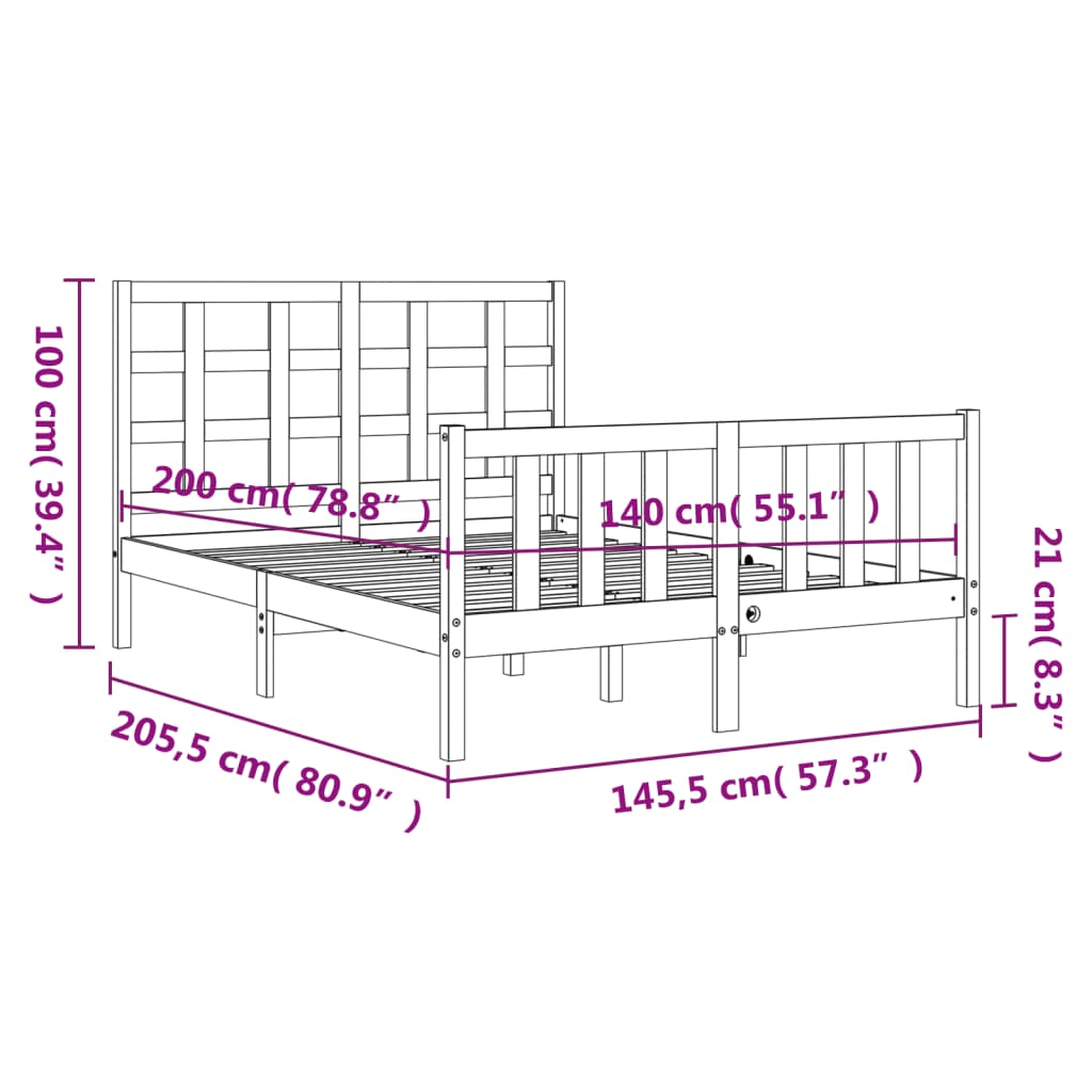 vidaXL Πλαίσιο Κρεβατιού με Κεφαλάρι 140x200 εκ. από Μασίφ Ξύλο