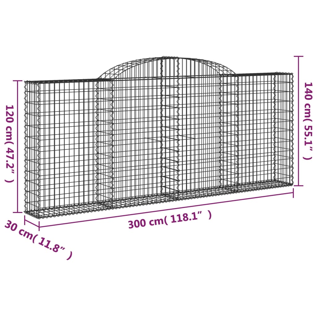 vidaXL Συρματοκιβώτια Τοξωτά 9 τεμ. 300x30x120/140 εκ. Γαλβαν. Ατσάλι