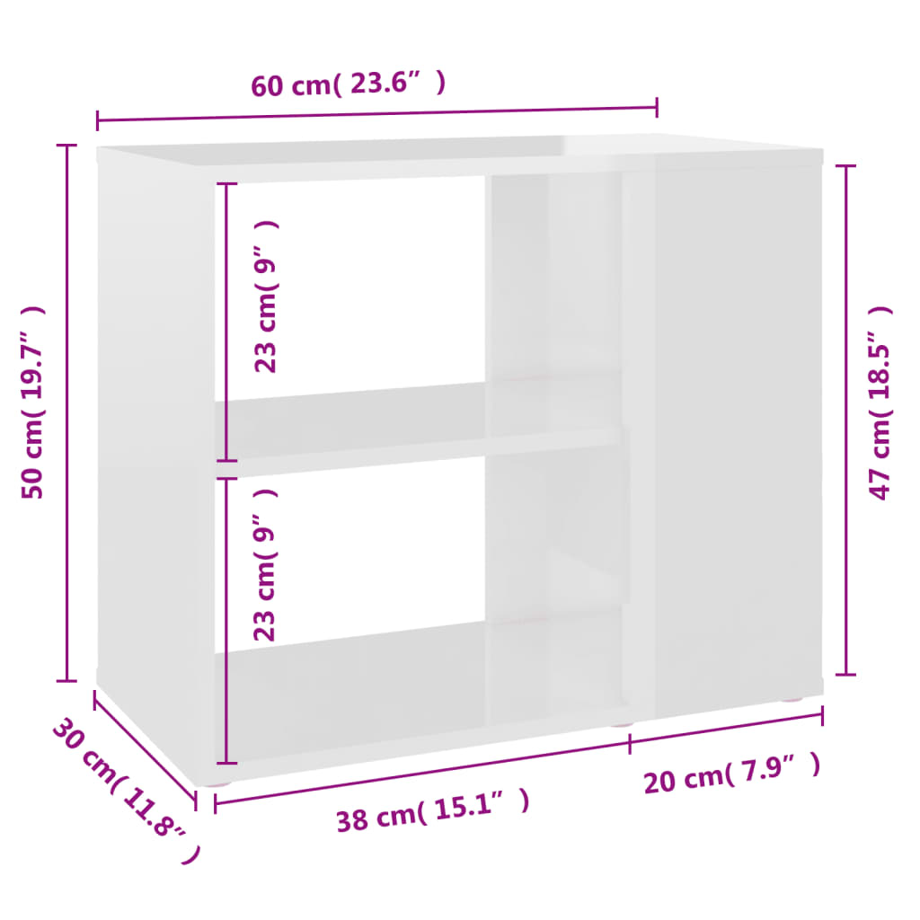 vidaXL Βοηθητικό Ντουλάπι Γυαλ. Λευκό 60 x 30 x 50 εκ. από Επεξ. Ξύλο