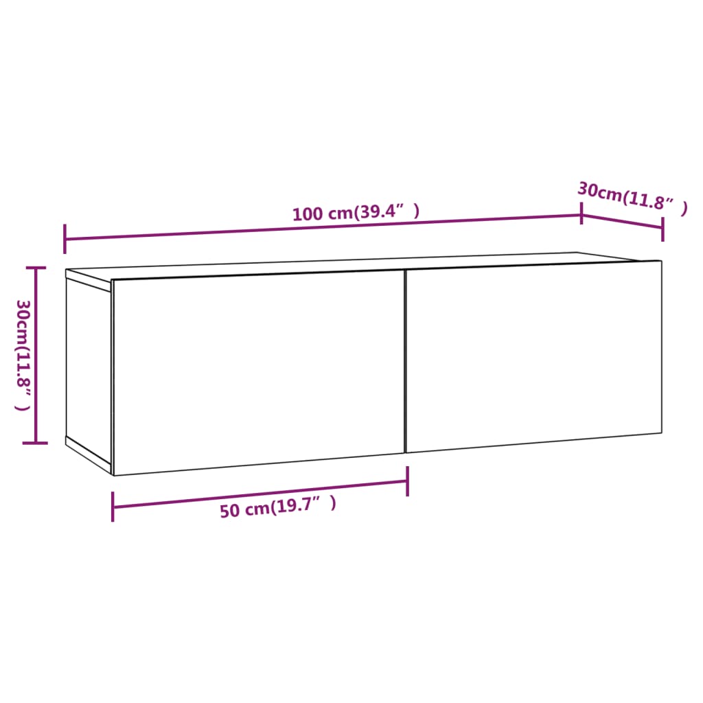 vidaXL Έπιπλα Τηλεόρασης Τοίχου 2 τεμ. Γκρι 100x30x30 εκ. Επ. Ξύλο