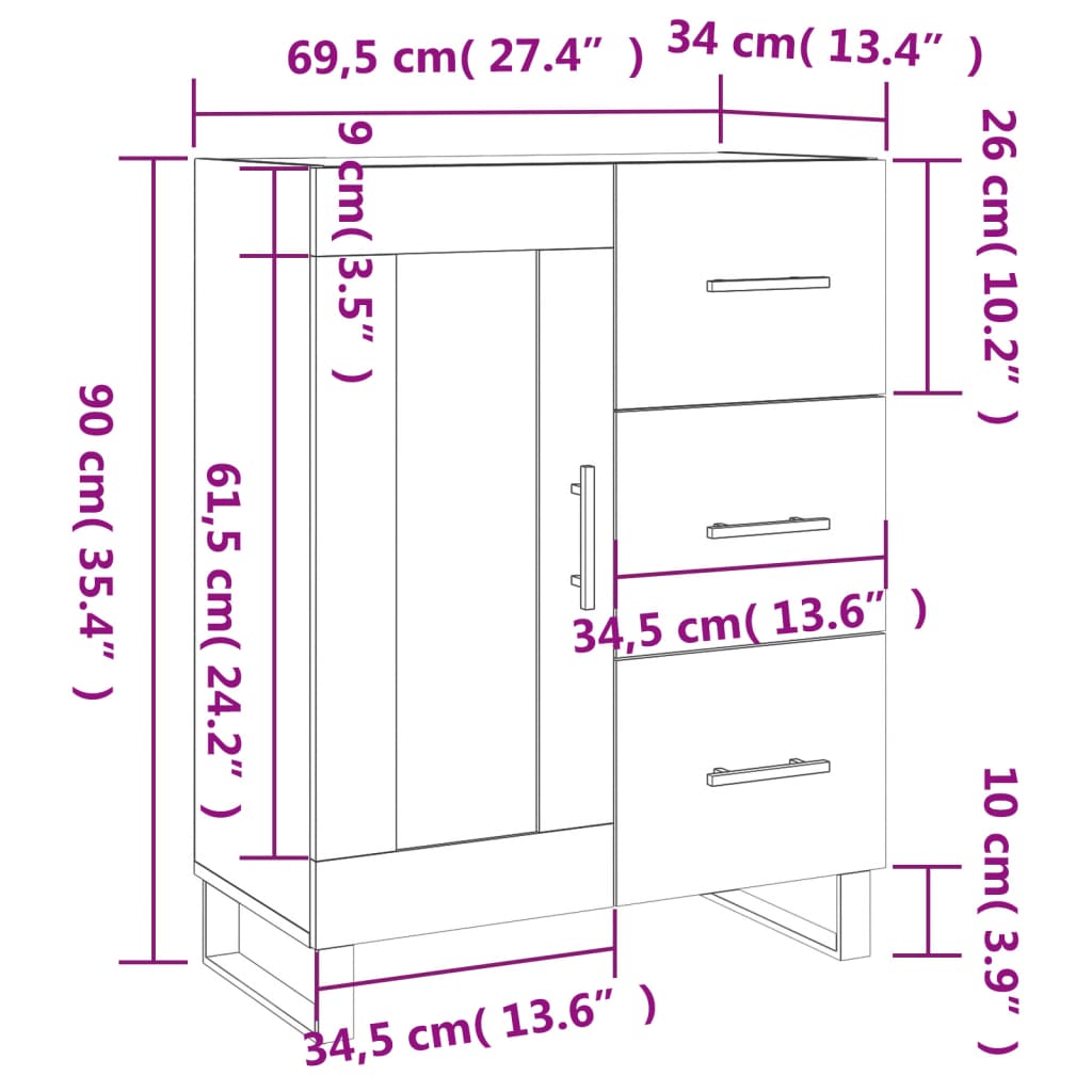 vidaXL Ντουλάπι Λευκό 69,5 x 34 x 90 εκ. από Επεξεργασμένο Ξύλο