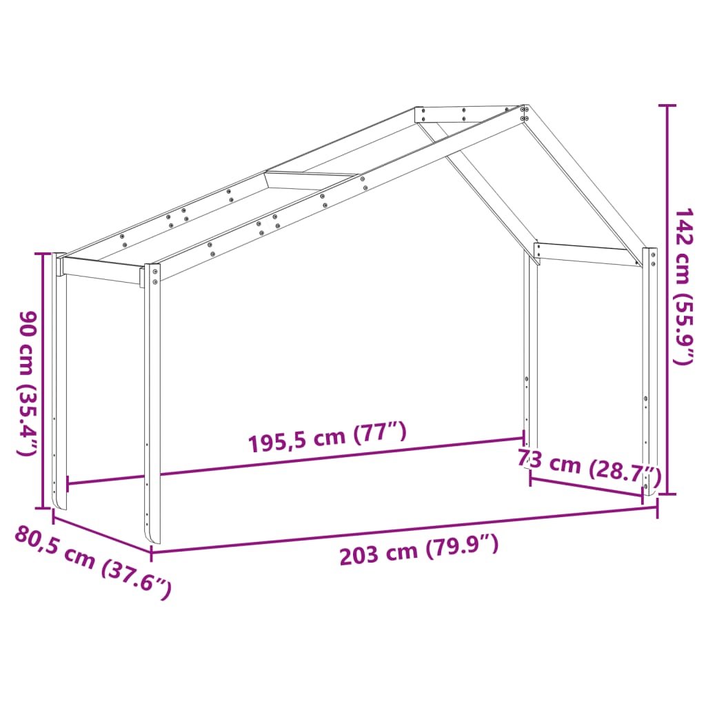 vidaXL Οροφή Κρεβατιού Παιδική 203x80,5x142 εκ.από Μασίφ Ξύλο Πεύκου