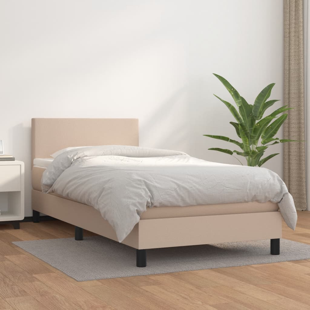 vidaXL Κρεβάτι Boxspring με Στρώμα Καπουτσίνο 100x200εκ.από Συνθ.Δέρμα