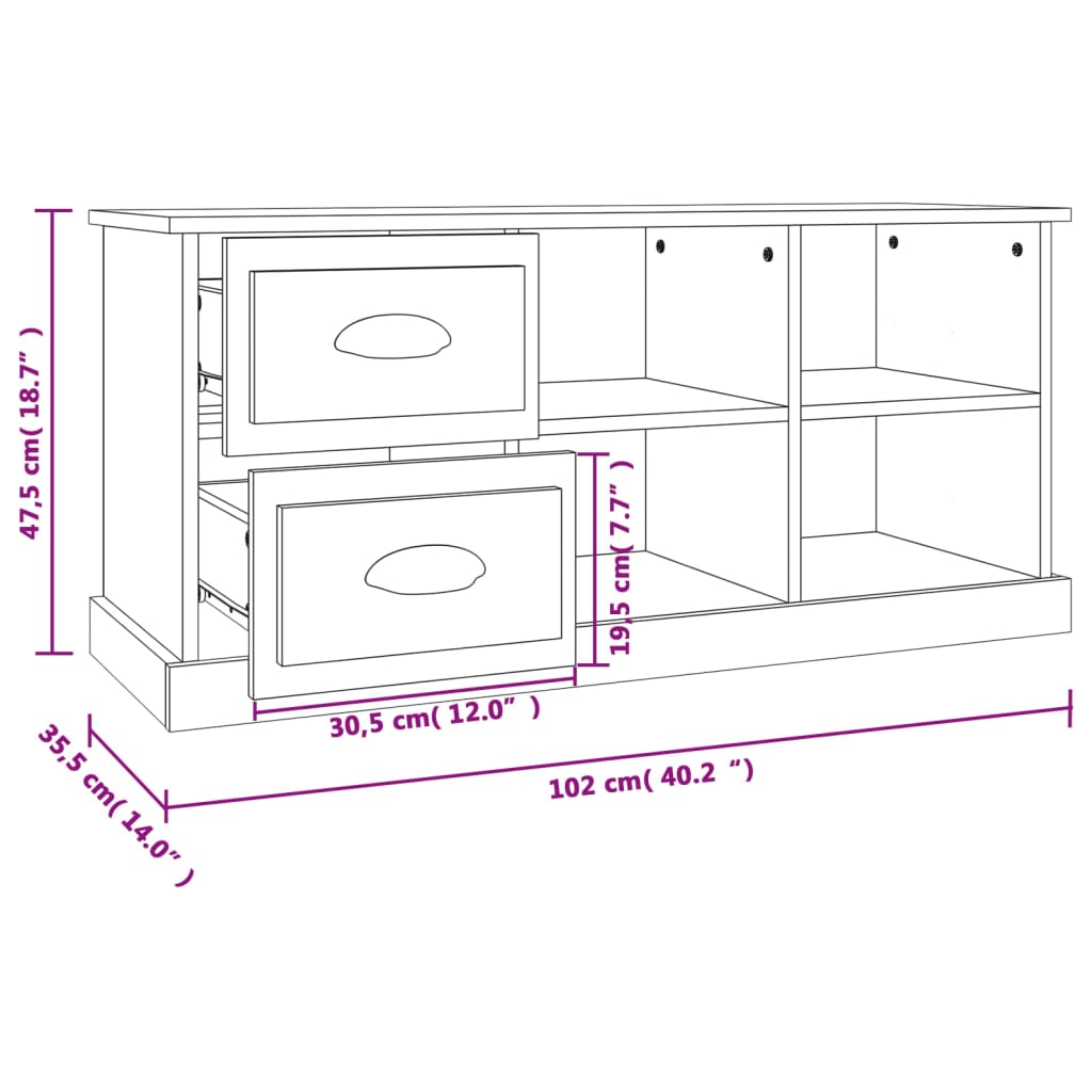 vidaXL Έπιπλο Τηλεόρασης Μαύρο 102x35,5x47,5 εκ. Επεξεργασμένο Ξύλο