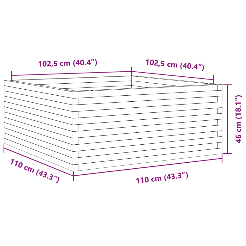 vidaXL Ζαρντινιέρα Κήπου 110x110x46 εκ από Μασίφ Ξύλο Πεύκου