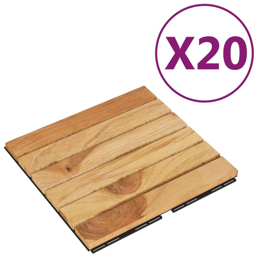 vidaXL Πλακάκια Deck 20 τεμ. 30 x 30 εκ. από Μασίφ Ξύλο Teak