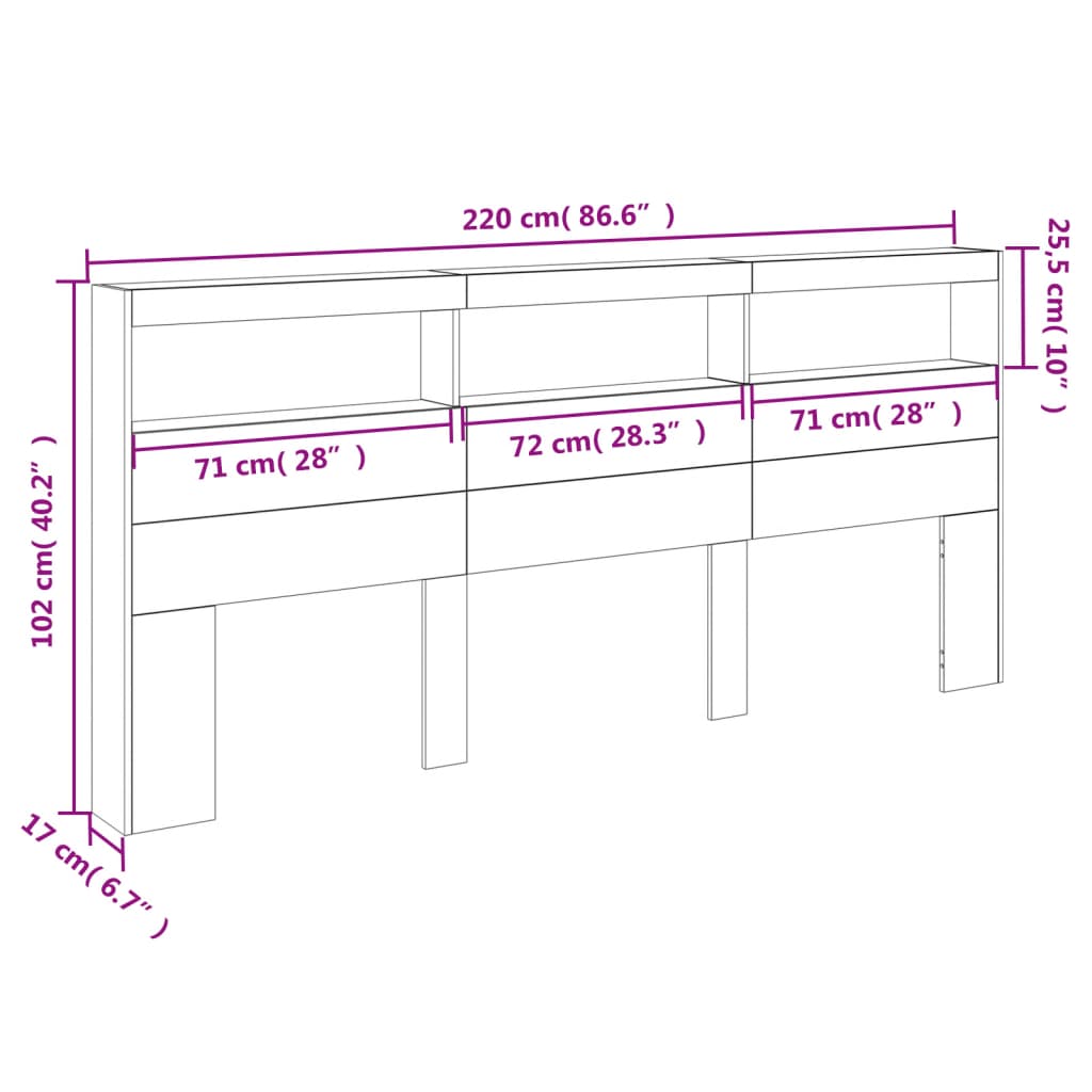 vidaXL Κεφαλάρι με Αποθηκευτικό Χώρο & LED Καφέ Δρυς 220x17x102 εκ.