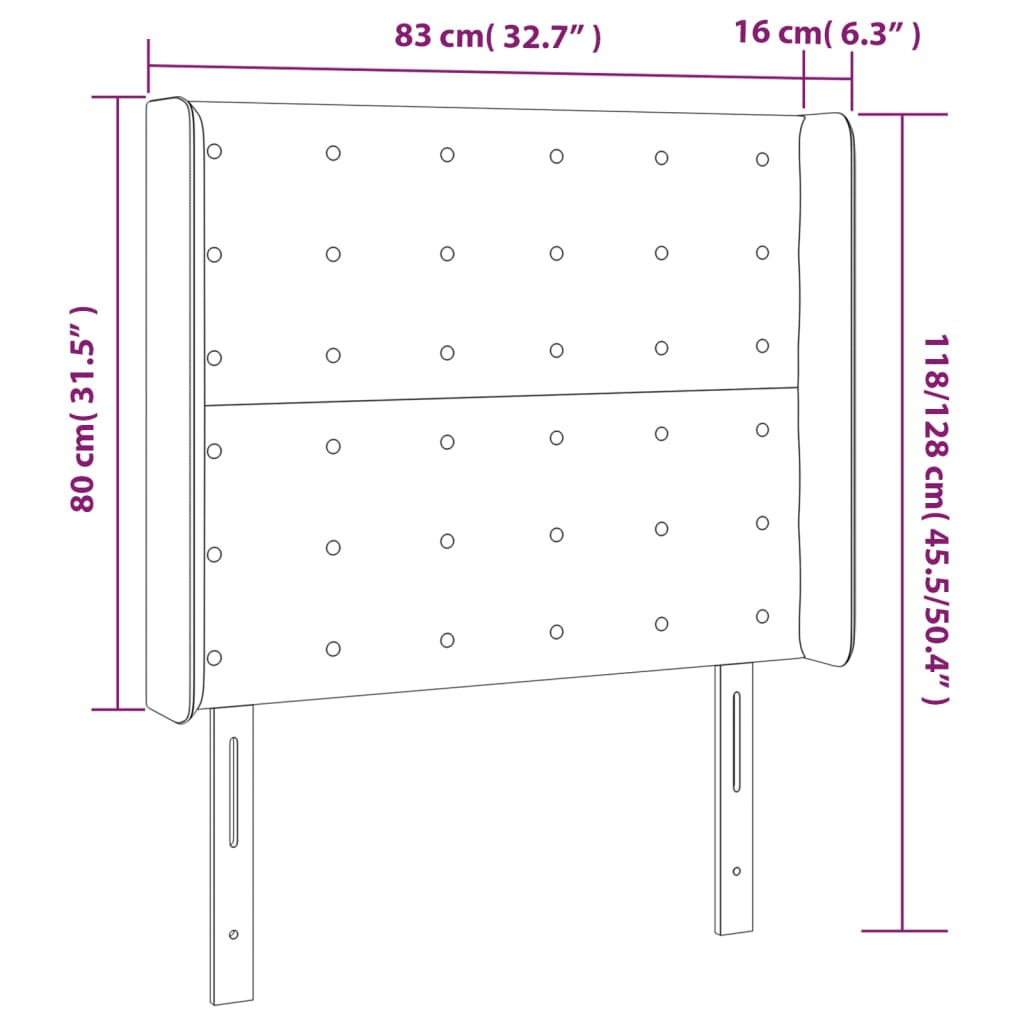 vidaXL Κεφαλάρι Κρεβατιού LED Μαύρο 83x16x118/128εκ. Υφασμάτινο