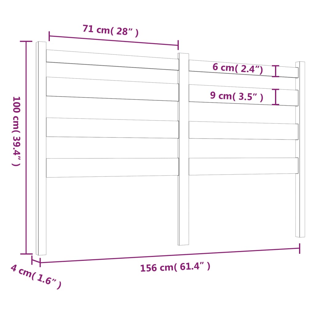 vidaXL Κεφαλάρι Κρεβατιού Γκρι 156 x 4 x 100 εκ. από Μασίφ Ξύλο Πεύκου