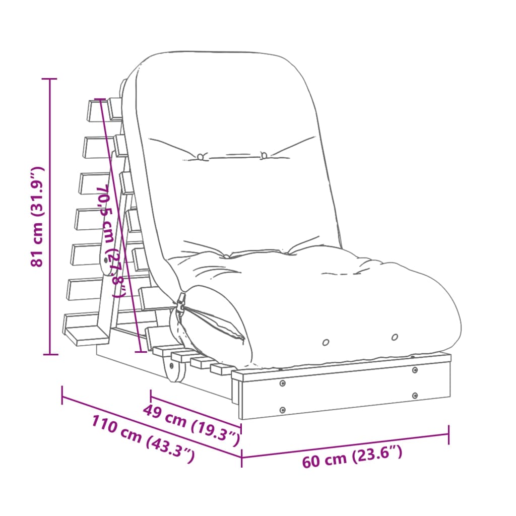 vidaXL Καναπές Κρεβάτι Futon/Στρώμα 60x206x11 Εμποτισμένο Ξύλο Πεύκου