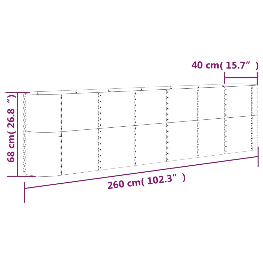 vidaXL Ζαρντινιέρα Πράσινη 260x40x68 εκ Ατσάλι με Ηλεκτρ. Βαφή Πούδρας