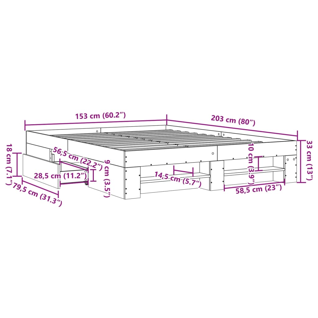 vidaXL Πλαίσιο Κρεβατιού Sonoma Δρυς 150x200 εκ. Επεξεργασμένο Ξύλο