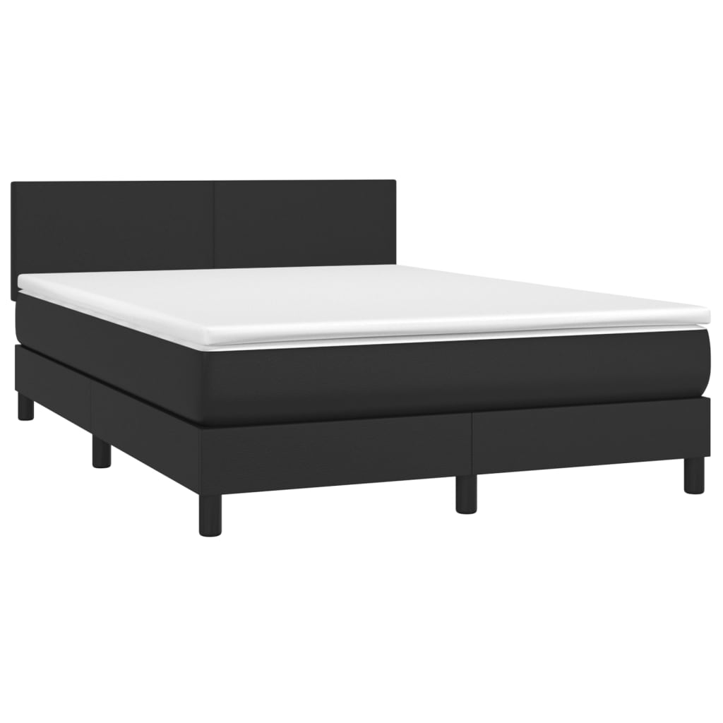 vidaXL Κρεβάτι Boxspring με Στρώμα & LED Μαύρο 140x200 εκ. Συνθ. Δέρμα