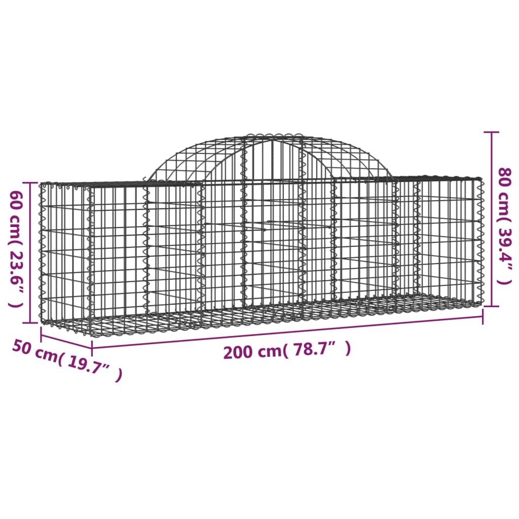 vidaXL Συρματοκιβώτια Τοξωτά 10 τεμ. 200x50x60/80 εκ. Γαλβαν. Ατσάλι