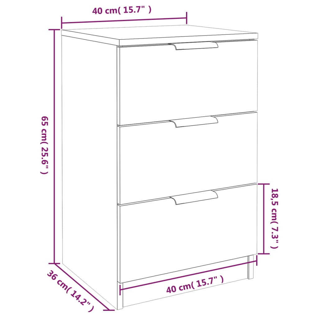 vidaXL Κομοδίνα 2 τεμ. Μαύρα 40 x 36 x 65 εκ.