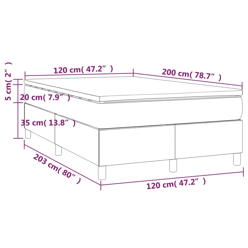 vidaXL Κρεβάτι Boxspring με Στρώμα Κρεμ 120x200 εκ. Υφασμάτινο