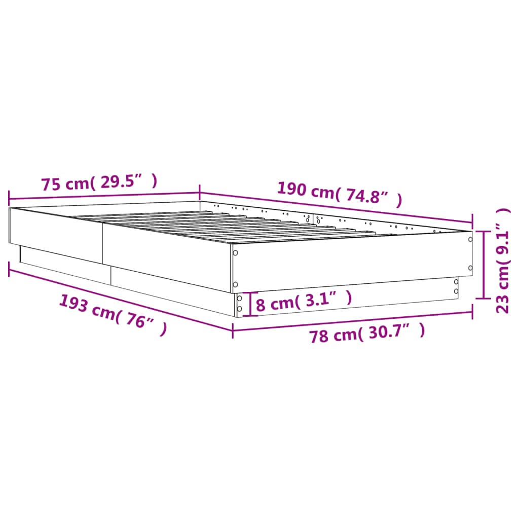 vidaXL Πλαίσιο Κρεβατιού Καφέ Δρυς 75x190 εκ. Επεξεργασμένο Ξύλο