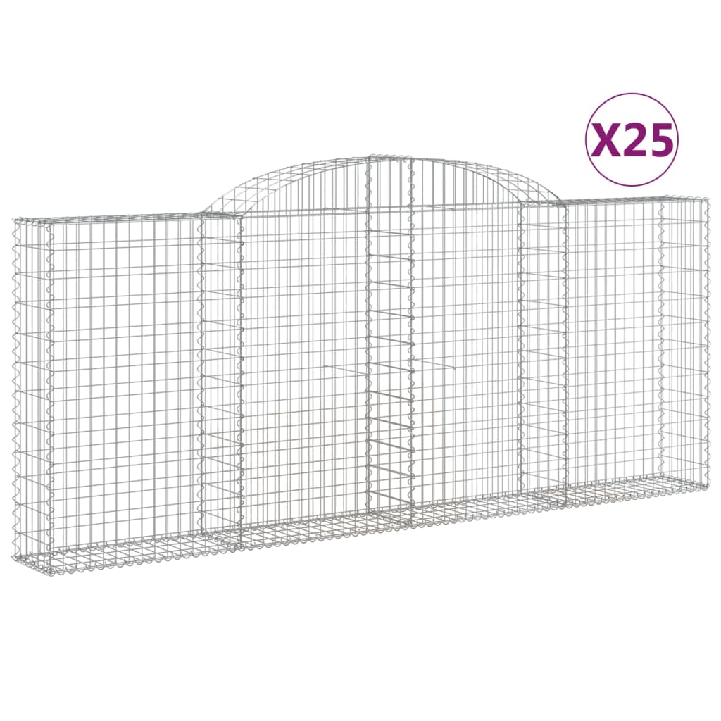 vidaXL Συρματοκιβώτια Τοξωτά 25 τεμ. 300x30x120/140 εκ. Γαλβαν. Ατσάλι