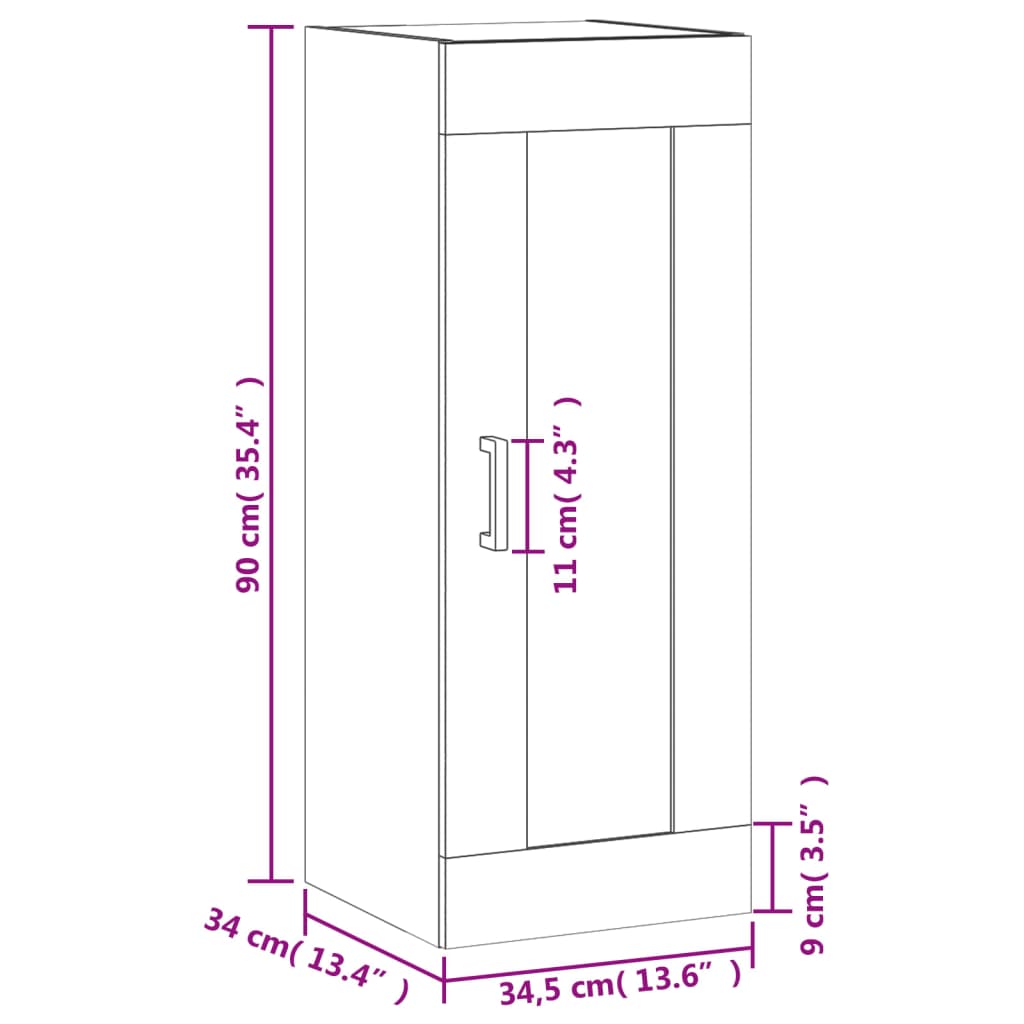 vidaXL Ντουλάπι Τοίχου Καπνιστή Δρυς 34,5 x 34 x 90 εκ. Επεξεργ. Ξύλο