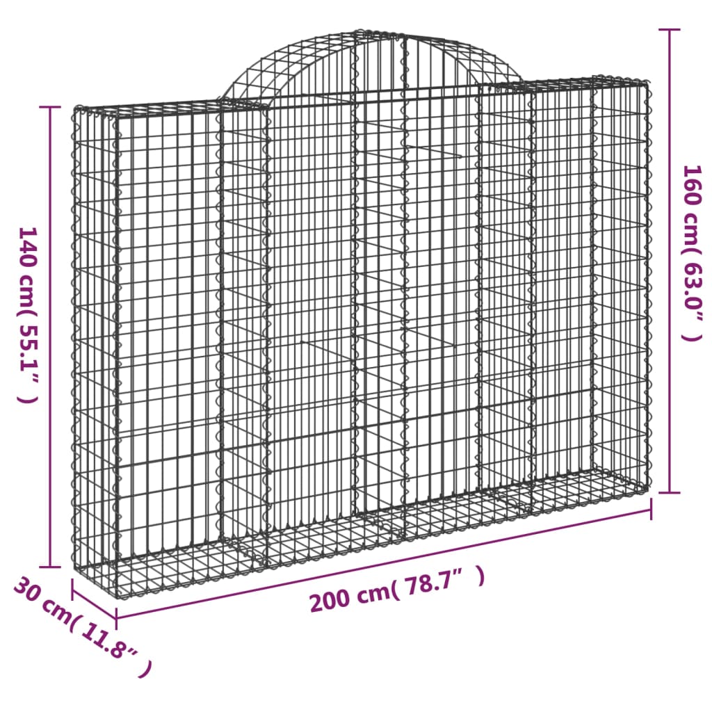 vidaXL Συρματοκιβώτια Τοξωτά 15 τεμ. 200x30x140/160 εκ. Γαλβαν. Ατσάλι