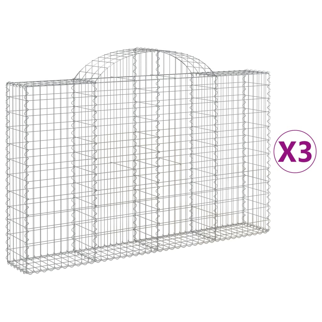 vidaXL Συρματοκιβώτια Τοξωτά 3 τεμ. 200x30x120/140 εκ. Γαλβαν. Ατσάλι