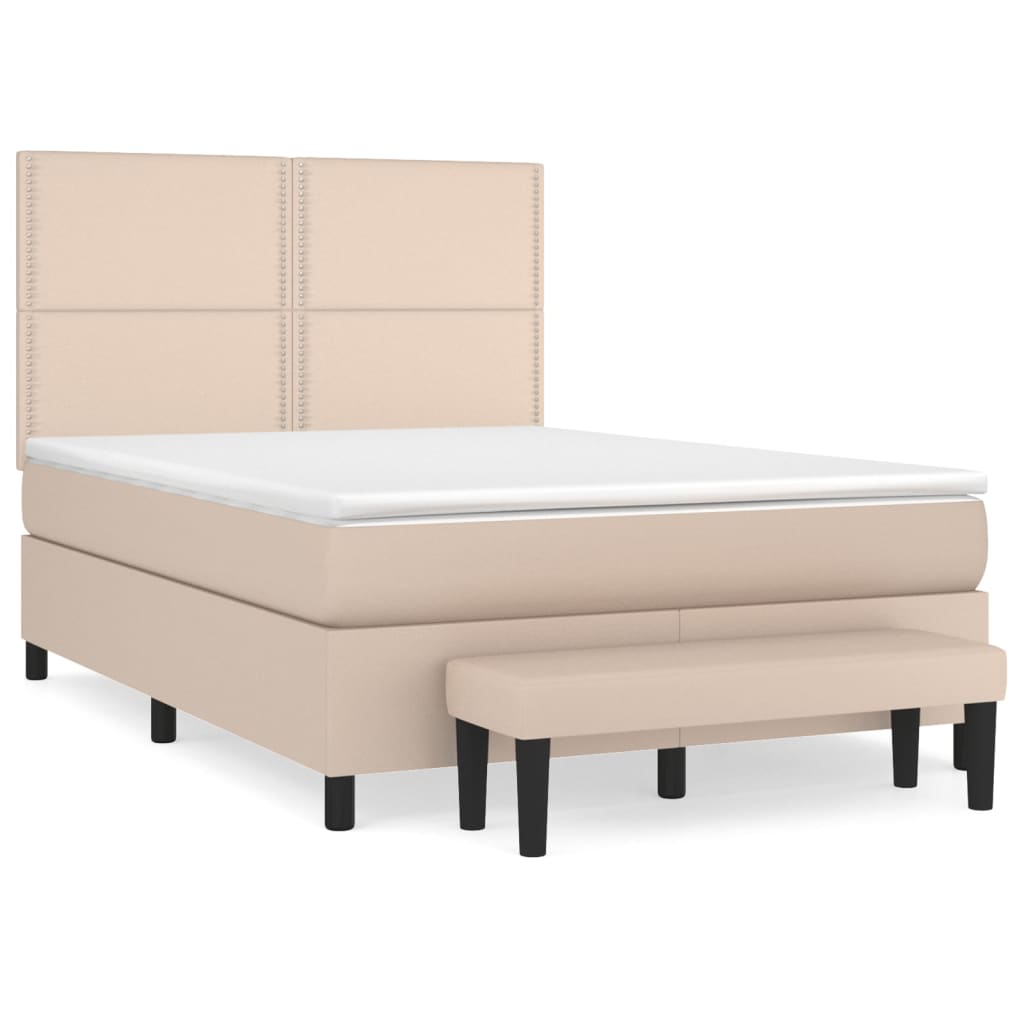 vidaXL Κρεβάτι Boxspring με Στρώμα Καπουτσίνο 140x190εκ.από Συνθ.Δέρμα