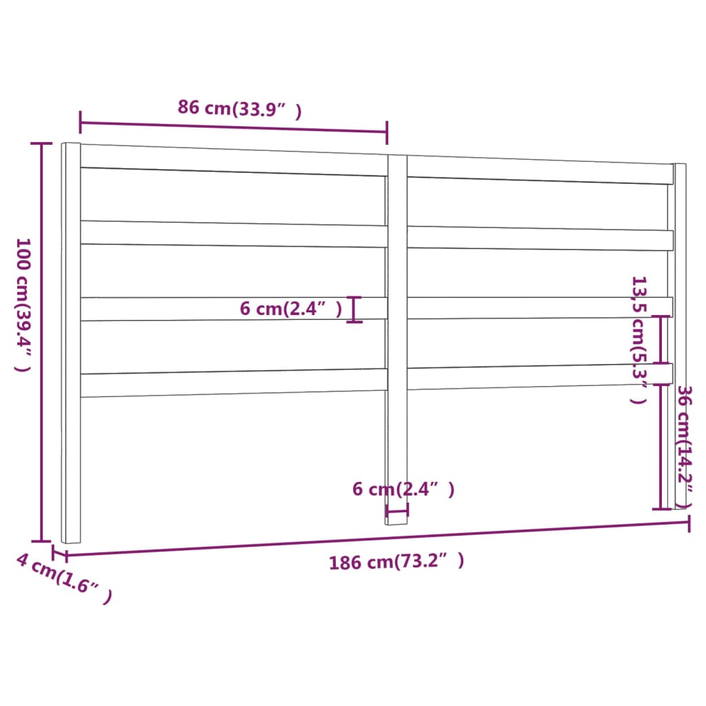 vidaXL Κεφαλάρι Κρεβατιού Γκρι 186 x 4 x 100 εκ. από Μασίφ Ξύλο Πεύκου