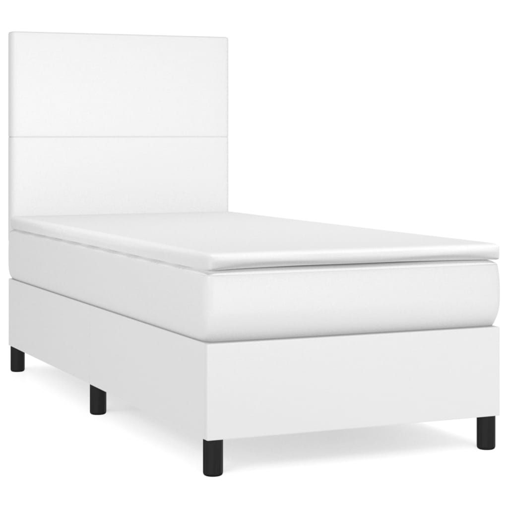 vidaXL Κρεβάτι Boxspring με Στρώμα Λευκό 90x200εκ. από Συνθετικό Δέρμα