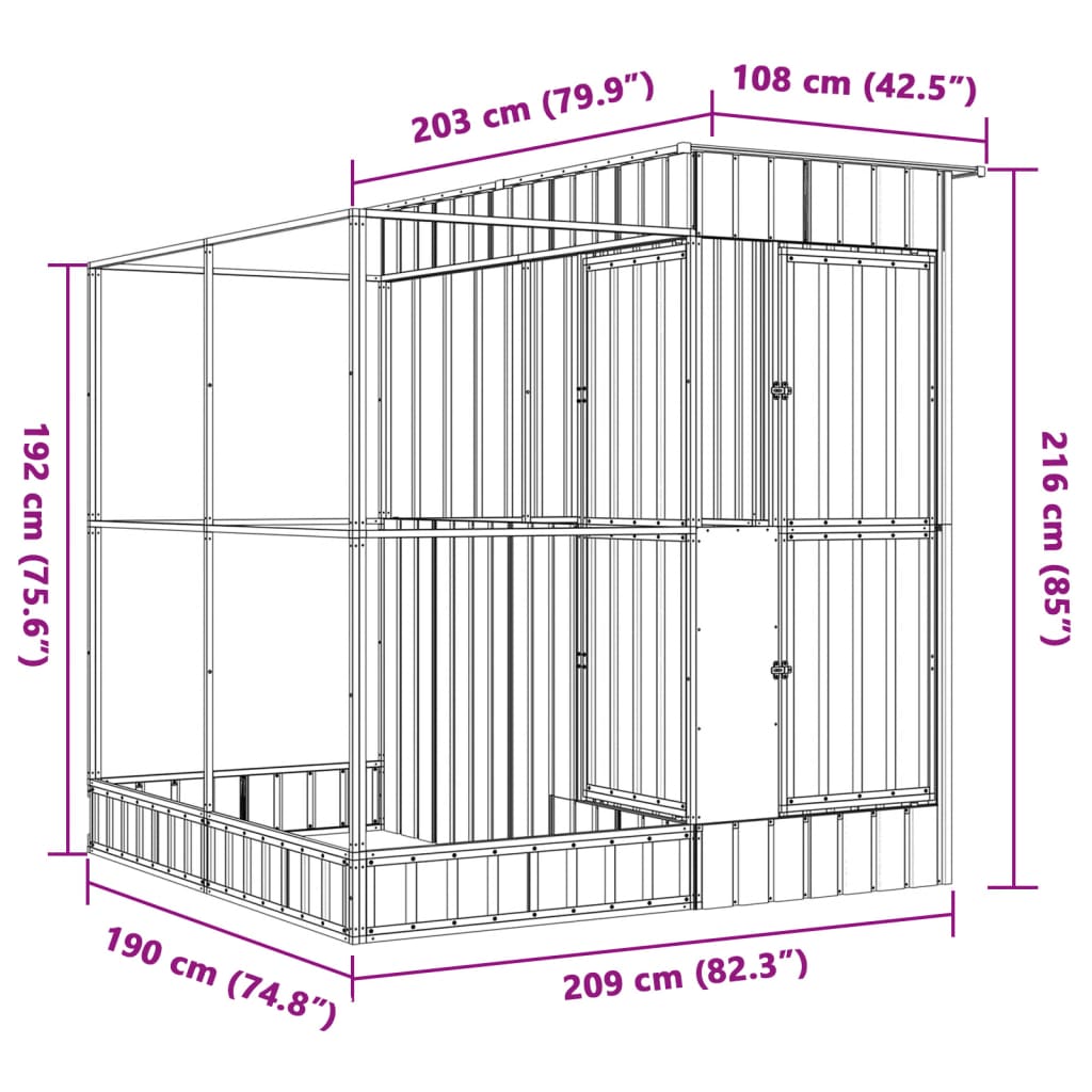 vidaXL Κλουβί με Επέκταση Ασημένιο 209x203x216 εκ. Ατσάλινο