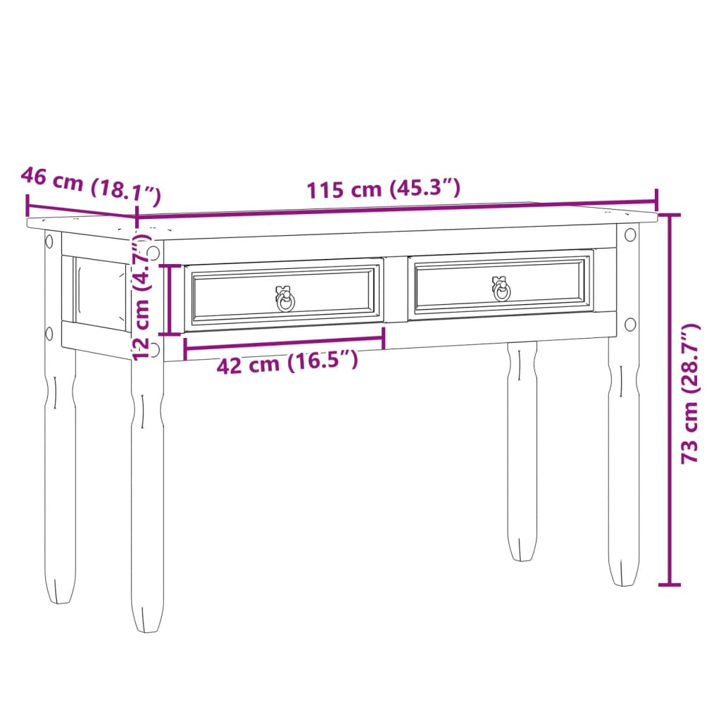 vidaXL Τραπέζι Κονσόλα Corona 115x46x73 εκ. από Μασίφ Ξύλο Πεύκου