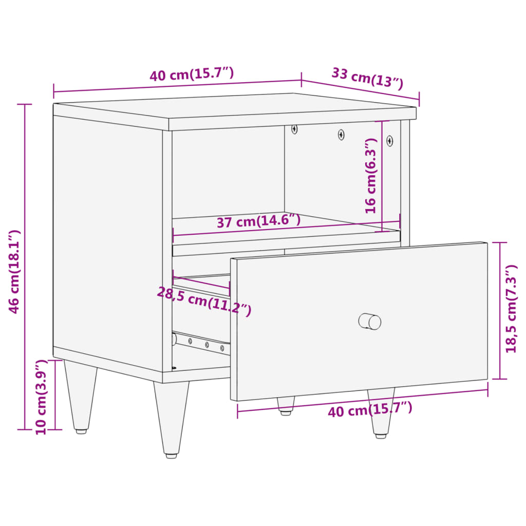 vidaXL Κομοδίνα 2 τεμ. 40 x 33 x 46 εκ. από Μασίφ Ξύλο Μάνγκο