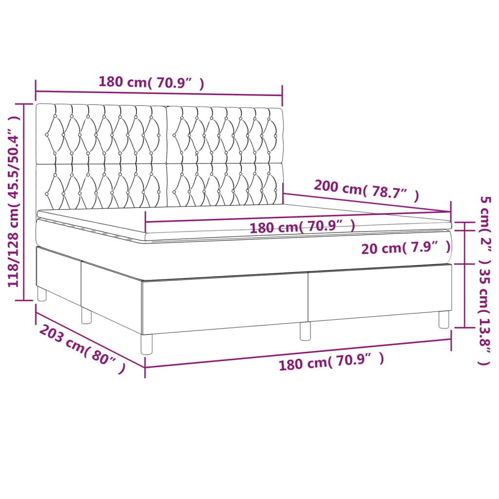 vidaXL Κρεβάτι Boxspring με Στρώμα Σκούρο Γκρι 180x200 εκ. Βελούδινο