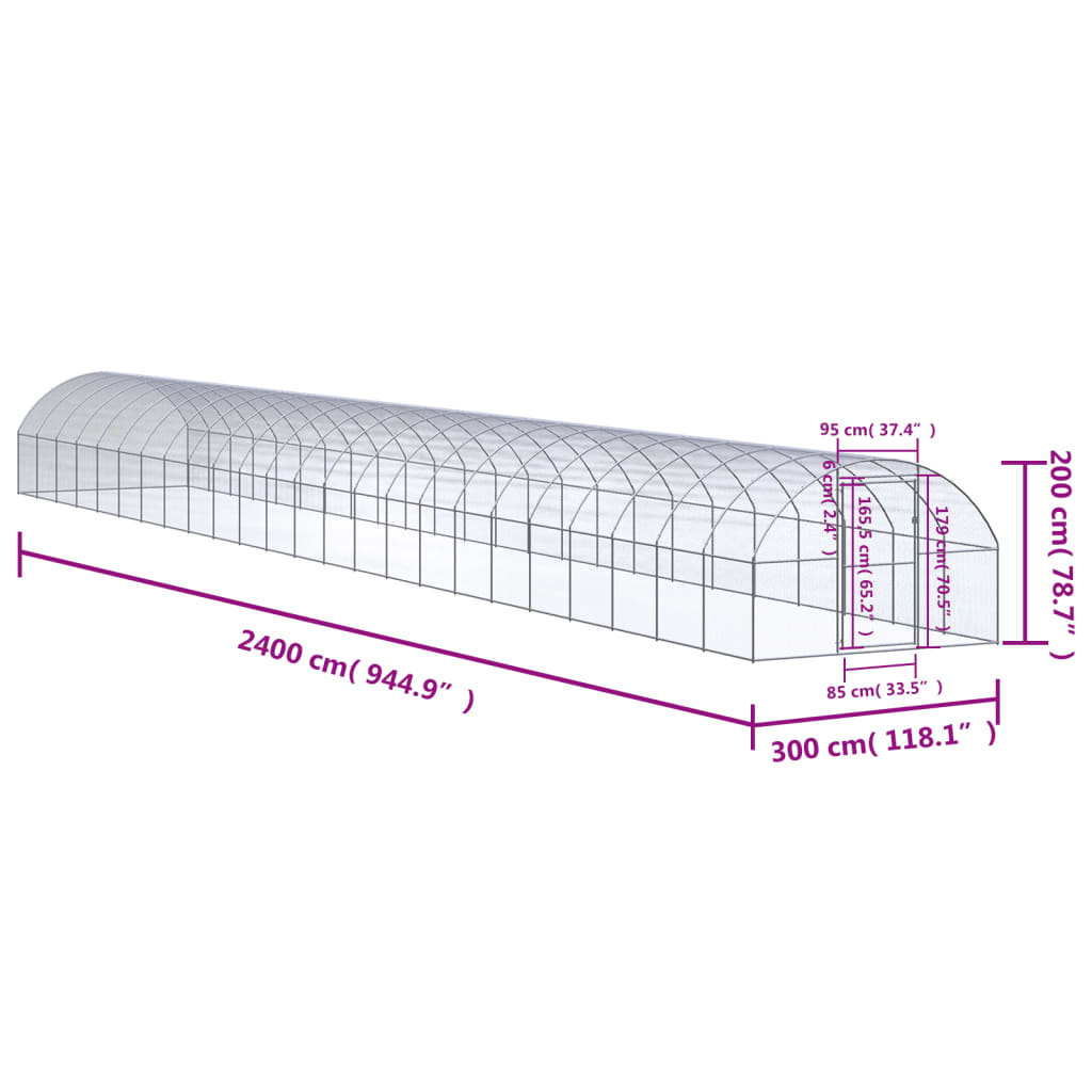 vidaXL Κοτέτσι Εξωτερικού Χώρου 3 x 24 x 2 μ. από Γαλβανισμένο Χάλυβα