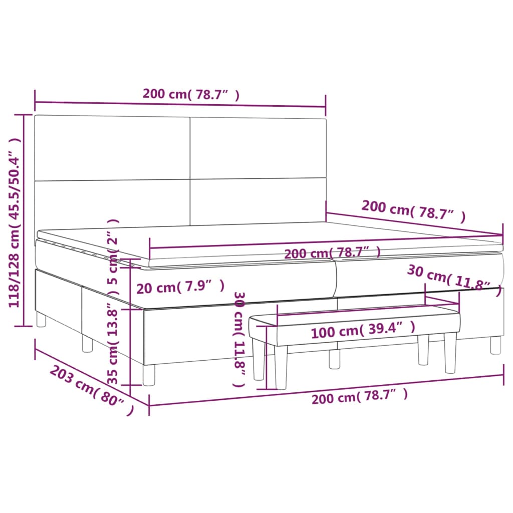 vidaXL Κρεβάτι Boxspring με Στρώμα Γκρι 200x200 εκ. Συνθετικό Δέρμα