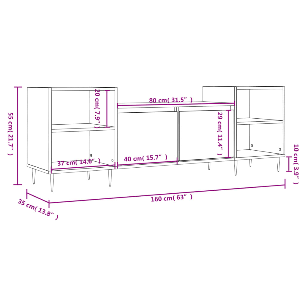 vidaXL Έπιπλο Τηλεόρασης Sonoma Δρυς 160x35x55 εκ. Επεξ. Ξύλο