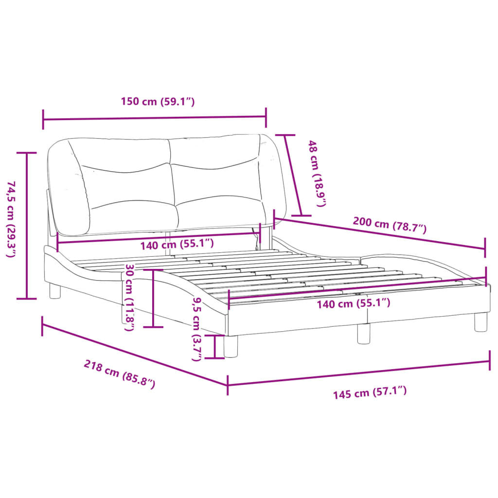 vidaXL Πλαίσιο Κρεβατιού με LED Καφέ 140x200 εκ. Συνθετικό Δέρμα