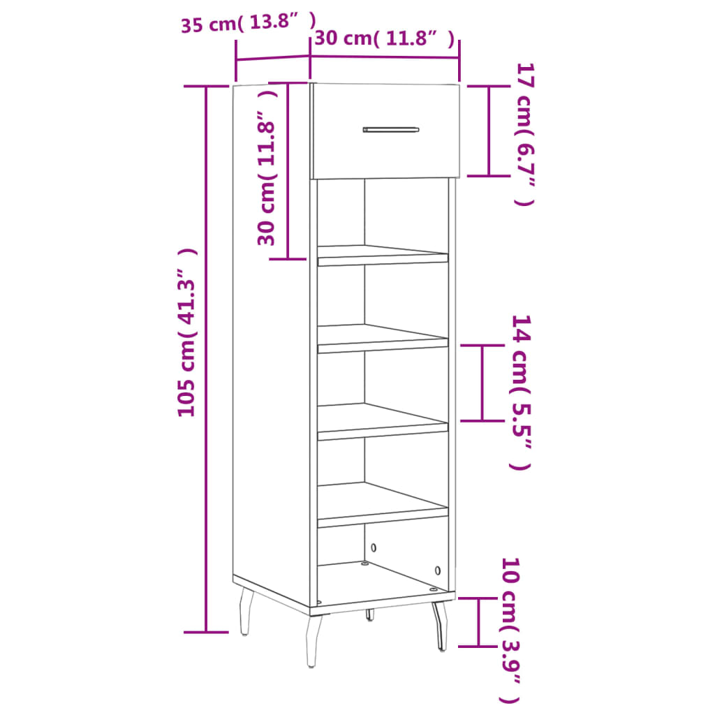 vidaXL Παπουτσοθήκη Sonoma Δρυς 30x35x105 εκ. από Επεξεργασμένο Ξύλο