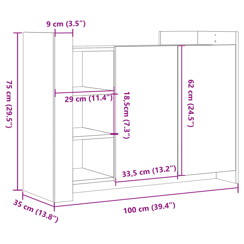 vidaXL Ντουλάπι Sonoma Δρυς 100 x 35 x 75 εκ. από Επεξεργασμένο Ξύλο