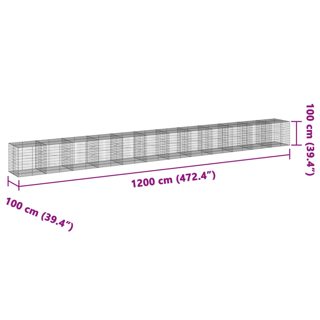 vidaXL Συρματοκιβώτιο με Κάλυμμα 1200x100x100 εκ Γαλβανισμένο Χάλυβα