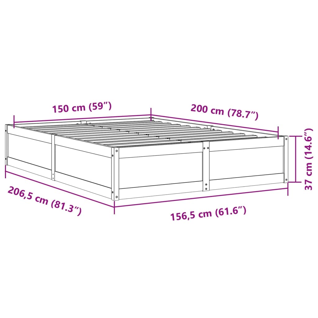 vidaXL Σκελετός Κρεβατιού Χωρίς Στρώμα 150x200 εκ Μασίφ Ξύλο Πεύκου