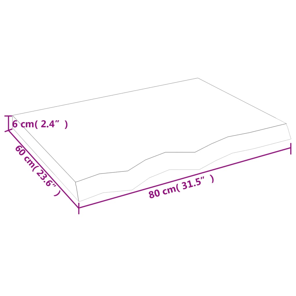 vidaXL Επιφ Τραπεζιού Αν Καφέ 80x60x(2-6)εκ. Επεξ. Μασίφ Ξύλο Δρυός