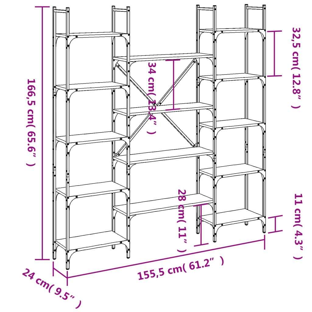 vidaXL Βιβλιοθήκη Γκρι Sonoma 155,5x24x166,5 εκ. Επεξεργασμένο Ξύλο