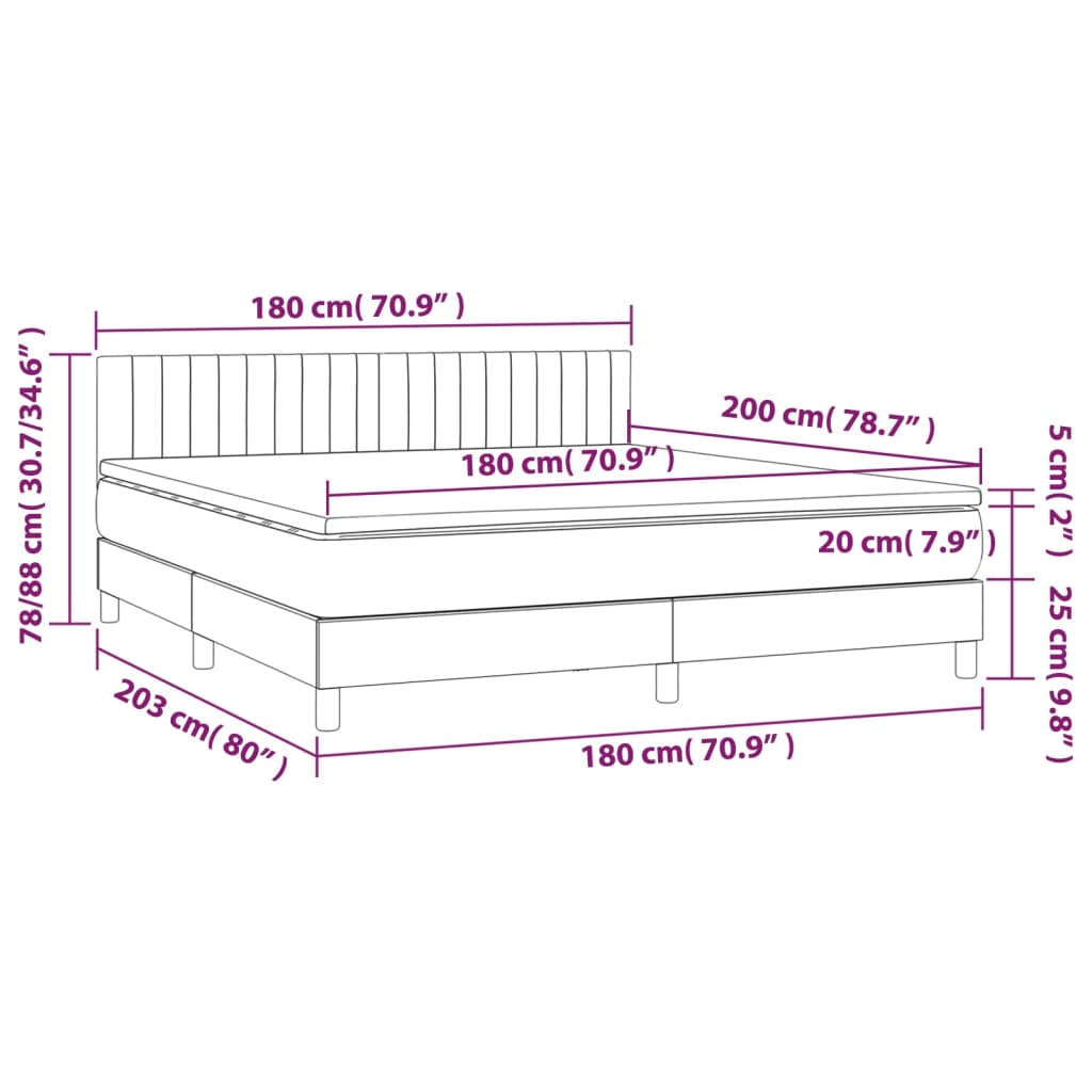 vidaXL Κρεβάτι Boxspring με Στρώμα Μαύρο 180x200 εκ. Υφασμάτινο