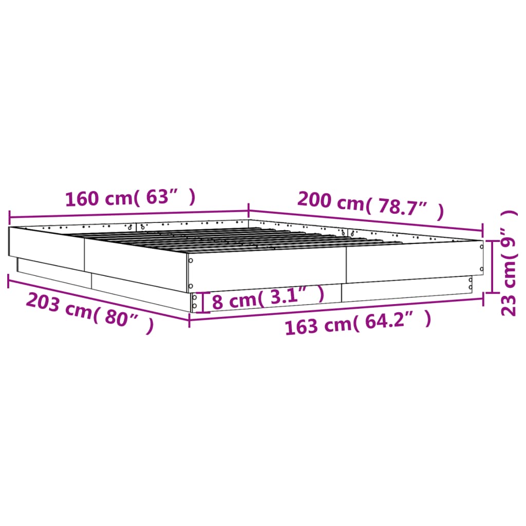 vidaXL Πλαίσιο Κρεβατιού Καφέ Δρυς 160x200 εκ. Επεξεργασμένο Ξύλο