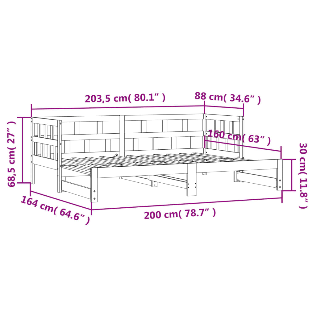 vidaXL Καναπές Κρεβάτι Συρόμενος 80 x 200 εκ. Μασίφ Ξύλο Πεύκου