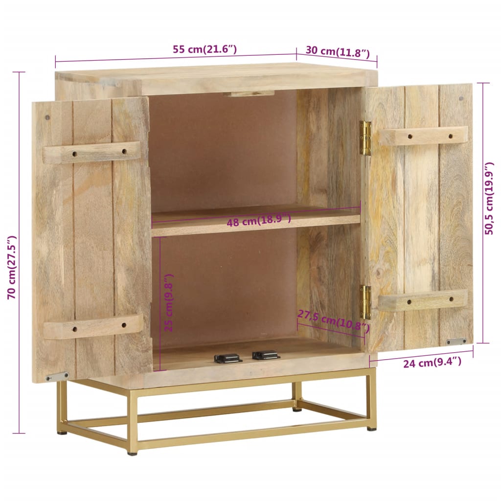 vidaXL Ντουλάπι με 2 Πόρτες 55 x 30 x 70 εκ. από Μασίφ Ξύλο Μάνγκο