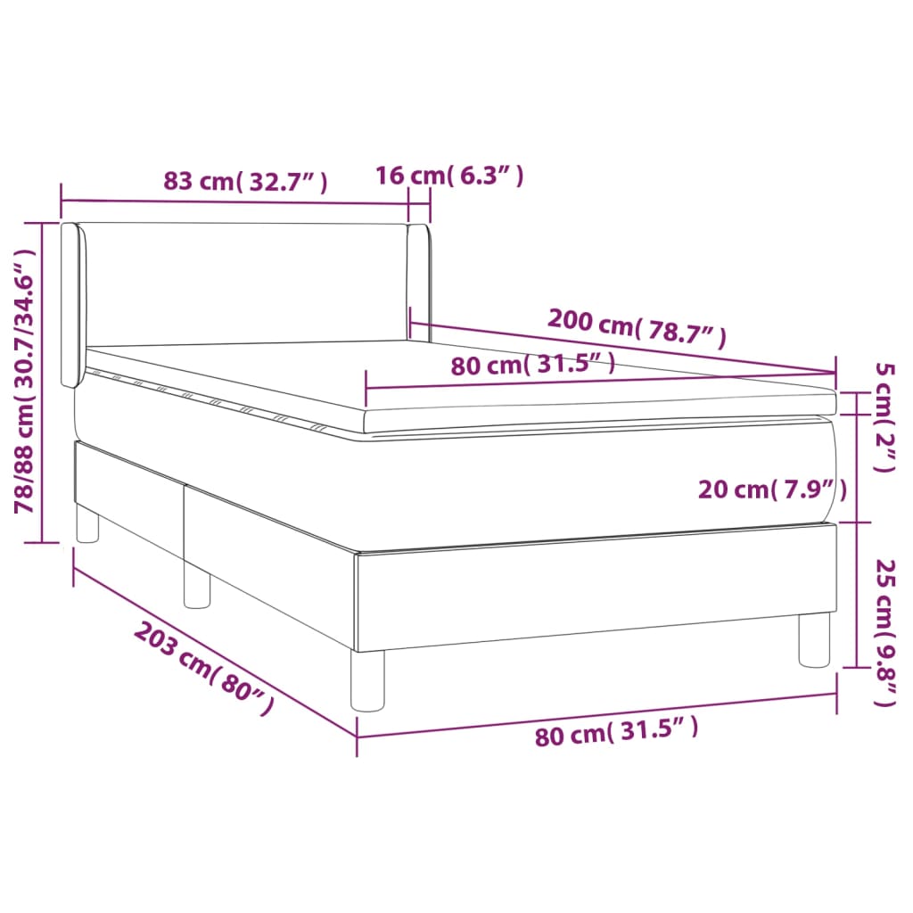 vidaXL Κρεβάτι Boxspring με Στρώμα Μαύρο 80 x 200 εκ. Βελούδινο