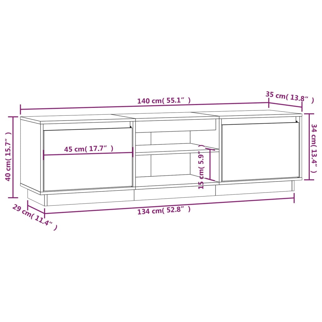 vidaXL Έπιπλο Τηλεόρασης 140 x 35 x 40 εκ. από Μασίφ Ξύλο Πεύκου